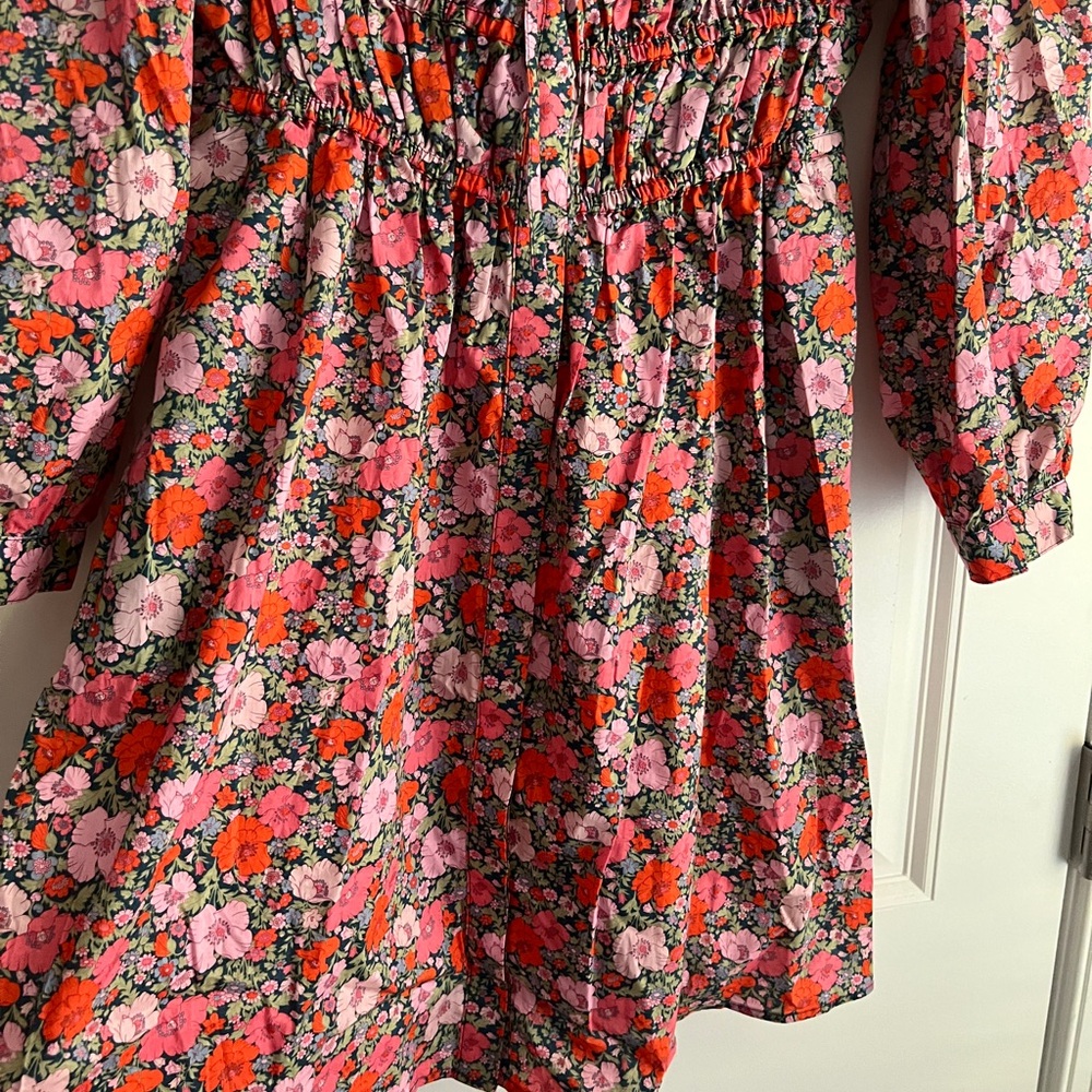 J.Crew x Liberty pink floral ruched mini dress. - Picture 7 of 9